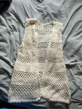 Crochet Open-Weave Cream Tank Top